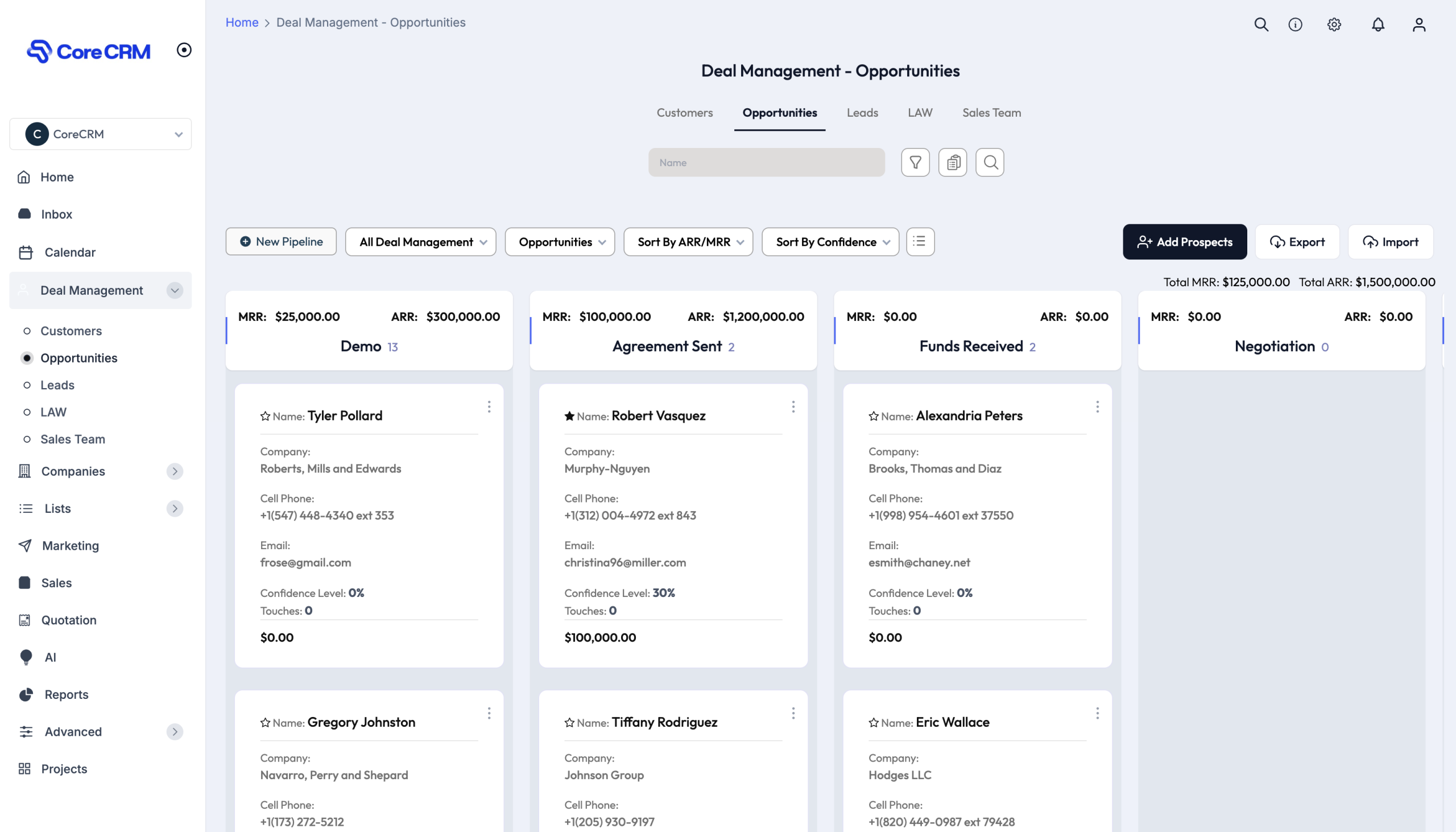 Core CRM Opportunity Dashboard. View and Manage your deals.